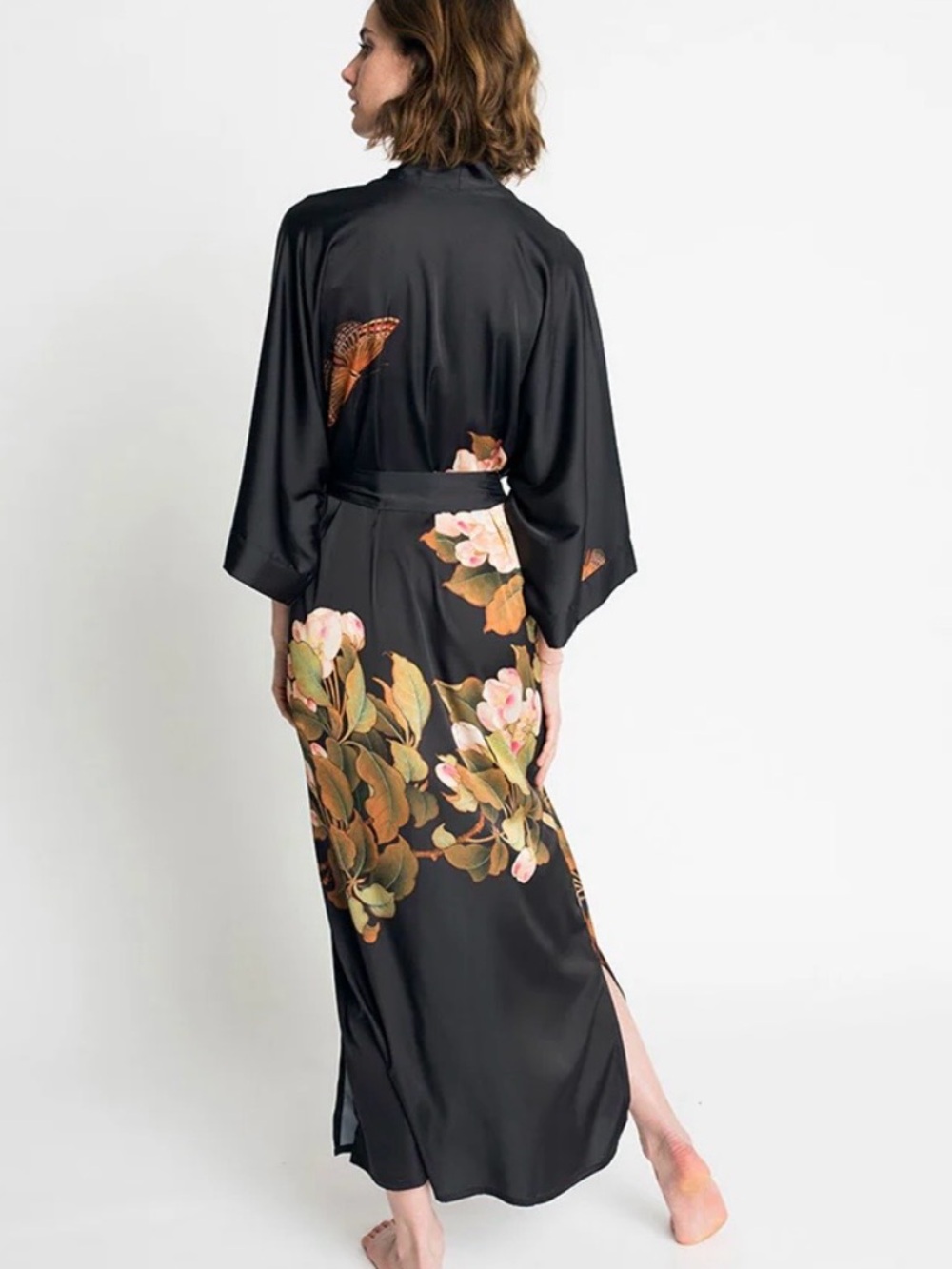 KIM + ONO PEONY & BUTTERFLY LONG KIMONO ROBE OS - Picture 2 of 9